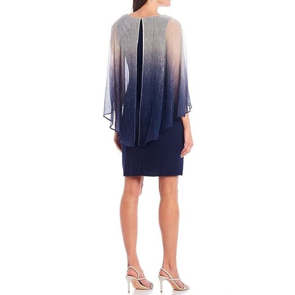 NWT SLNY WOMENS METALLIC CAPE MINI TWO PIECE DRESS navy silver size 18 N… - Picture 8 of 14
